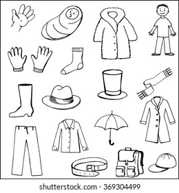 Clothes, set of simple vector line objects