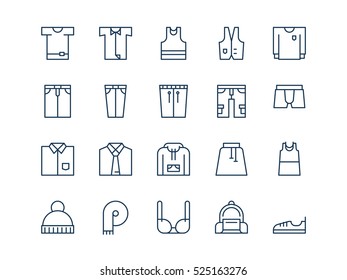 Clothes. Set of thin outline vector icons.