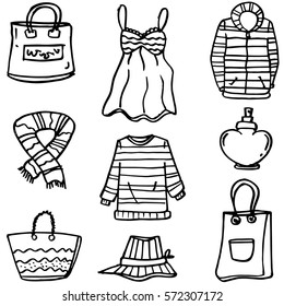 Clothes set for women of doodles