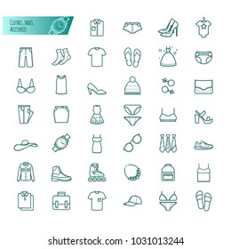 Clothes, shoes, accessories outline vector set icons for your design