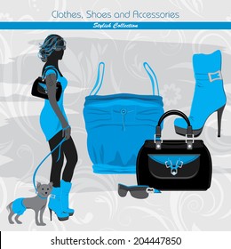 Clothes, shoes and accessories. Stylish collection. Banner for fashion design. Vector