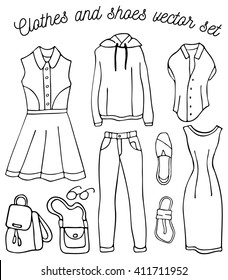 Clothes and shoes doodle. Vector