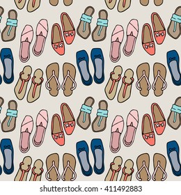Clothes and shoes seamless vector pattern doodle