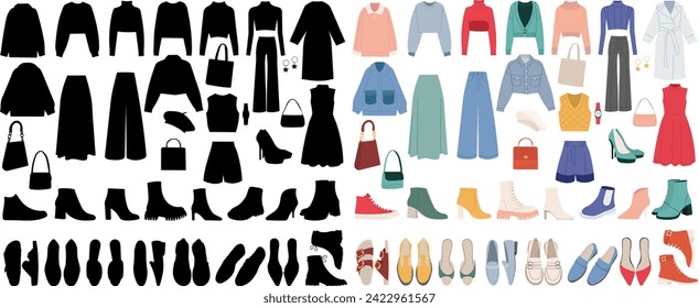 clothes and shoes set on white background vector