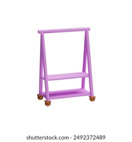 Clothes Shop Equipment. Rolling hanger in pink, perfect as a mobile wardrobe or retail showcase. Vector design icon on a white background, ideal for boutiques