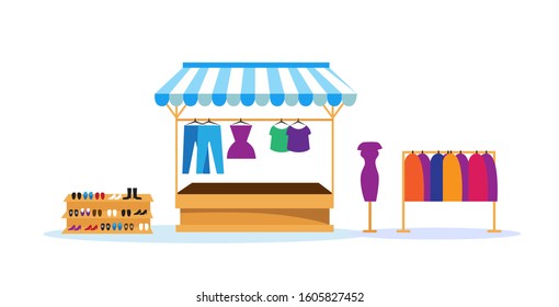 clothes shop stall fair concept outdoor market no people horizontal vector illustration
