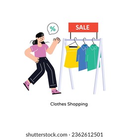 Ilustración del vector de diseño de estilo plano para la compra de ropa. Ilustración de acciones