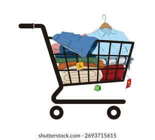 Ícone de Compras de Roupas. Roupas no carrinho de compras, ilustração vetorial isolado no fundo branco, eps