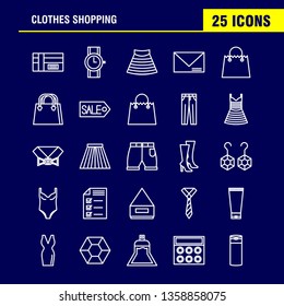 Clothes Shopping Line Icons Set For Infographics, Mobile UX/UI Kit And Print Design. Include: Dress, Frock, Ladies, Garments, Coat, Suiting, Garments, Cloths, Eps 10 - Vector
