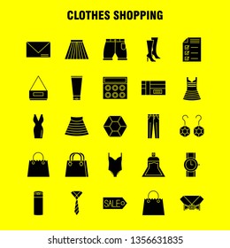 Clothes Shopping Solid Glyph Icons Set For Infographics, Mobile UX/UI Kit And Print Design. Include: Dress, Frock, Ladies, Garments, Coat, Suiting, Garments, Cloths, Eps 10 - Vector
