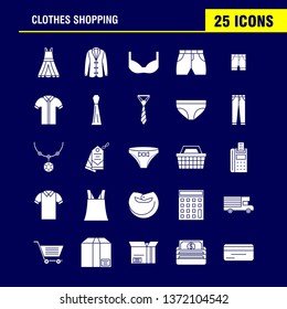 Clothes Shopping Solid Glyph Icons Set For Infographics, Mobile UX/UI Kit And Print Design. Include: Belt, Cloths, Holding Belt, Leather Belt, Credit Card, Eps 10 - Vector