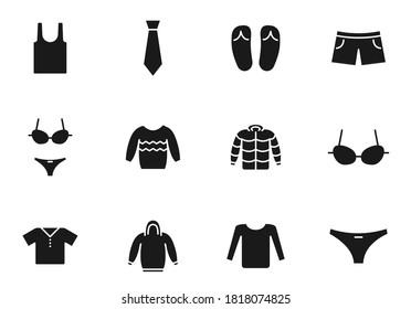 iconos vectores de silueta de ropa aislados en blanco. conjunto de iconos de ropa para web, aplicaciones móviles, diseño ui e impresión