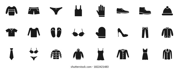 clothes silhouette vector icons isolated on white. clothes icon set for web, mobile apps, ui design and print