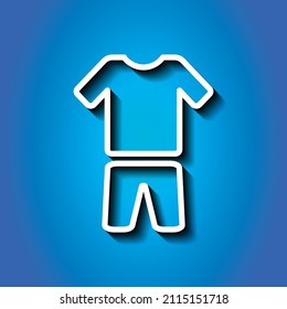 Clothes simple icon, vector. Flat desing. White icon with shadow on blue background.ai