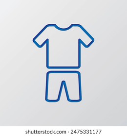 Clothes simple icon, vector. Flat design. Paper cut design. Cutted blue symbol with shadow. Gray background.ai