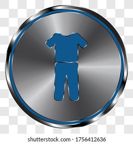 Ropa simple vector de icono sobre botón redondo de metal. Cuadrícula transparente