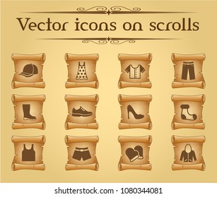 clothes simple vector icons on ancient scrolls