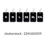 Clothes size label s, m, l, xs, xl and xxl vector symbol