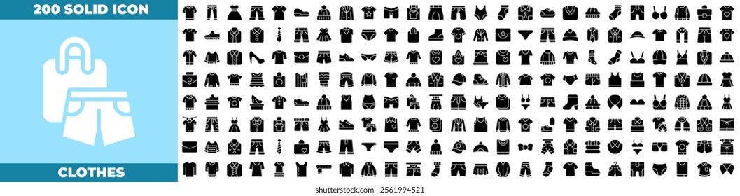 Clothes Solid Editable Icons set. Vector illustration in modern thin solid style of clothes icons: shirt, dress, clothes, etc