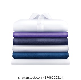 La ropa apila una composición realista con una pila de camisas de tela de diferentes colores de ilustración vectorial