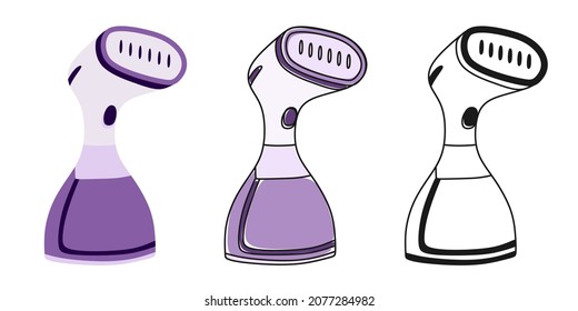 Clothes steamer set home handmade Vector illustration in linear doodle style on a white background.