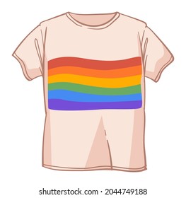 Clothes for summer, isolated tshirt with lgbt rainbow flag. Support and activism for tolerance and solidarity for all. Stylish and modern clothing for men and woman. Vector in flat style illustration