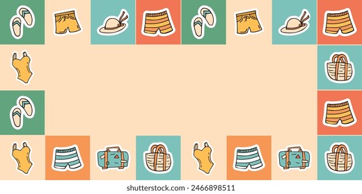 clothes. swimsuit. swimming trunks. hat. seamless pattern. the pattern. postcard. pattern. example. retro colors. Doodle. seamless.