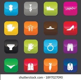 Kleidungssymbol für Web-Symbole. Farbige Tasten auf dunklem Hintergrund