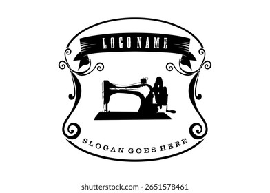 Clothes tailor logo, with illustration of sewing needle and clothes, design vector