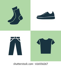 Clothes Tee Trouser Icons Set. Collection Of Pants, Half-Hose, Sneakers And Other Clothes Tee Icons Elements. Also Includes Symbols Such As Casual, Shirt, Garment.