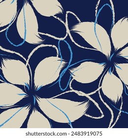 Clothes textile in tropical bicolor flower and leaves miniprint flowers geometric pattern design and  seamless hand drawing pattern style in vector