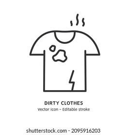La ropa sucia y rota no es apta para el reciclaje. Donación de ropa, donar ropa, símbolo de esquema plano. Cartel de la campaña de caridad. Trazo editable. Ilustración del vector