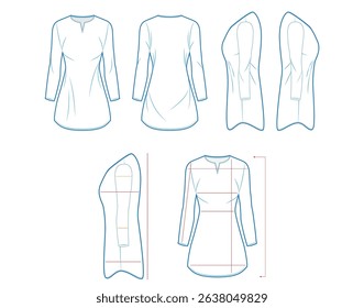 Clothes or T-Shirt Measurement Guide Template – Front, Back, Side Views with Sizing Lines for Online Shopping