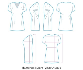 Clothes or T-Shirt Measurement Guide Template – Front, Back, Side Views with Sizing Lines for Online Shopping