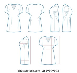 Clothes or T-Shirt Measurement Guide Template – Front, Back, Side Views with Sizing Lines for Online Shopping
