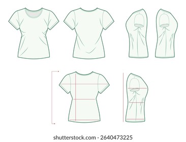 Clothes or T-Shirt Measurement Guide Template – Front, Back, Side Views with Sizing Lines for Online Shopping