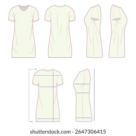 Clothes or T-Shirt Measurement Guide Template – Front, Back, Side Views with Sizing Lines for Online Shopping