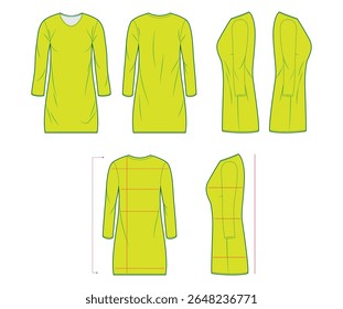 Clothes or T-Shirt Measurement Guide Template – Front, Back, Side Views with Sizing Lines for Online Shopping
