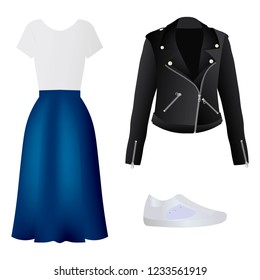 Clothes vector design. Daily outfit, items combination. Casual look