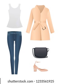 Clothes vector design. Daily outfit, items combination. Casual look