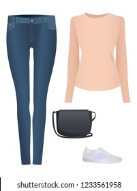 Clothes vector design. Daily outfit, items combination. Casual look