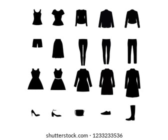 Vektor Stok Women Clothes Names Silhouettes Icons Clothing Tanpa Royalti Shutterstock