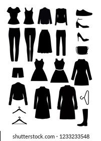 Clothes vector design. Wardrobe items silhouette. Set of icons