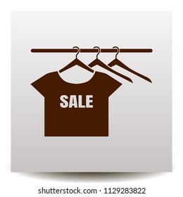 Clothes vector icon on a  hanger, T-shirt silhouette. Sale emblem', logo. Illustration on a  Flat design style. EPS 10