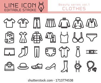 Clothes Vector Icon Set. Editable Line Stroke.