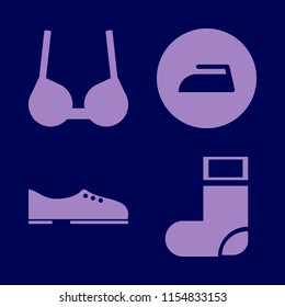 clothes vector icons set. with brassiere, men shoes, iron and sock in set