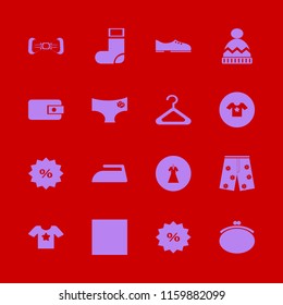 clothes vector icons set. with evening dress, hanger, shorts and sock in set