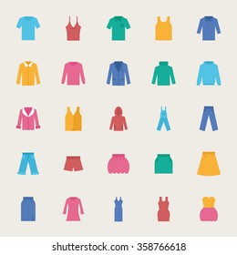 Clothes vector icons set, flat style