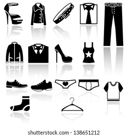Clothes vector icons set on gray.