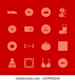 clothes vector icons set. with sock, discount tag, men shoes and iron in set